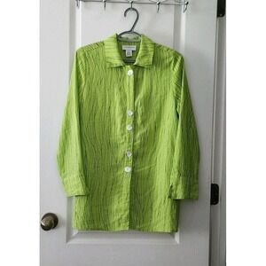 PECK AND PECK Tunic Top‎ Green Women's Blouse Long Sleeve Button Size S
